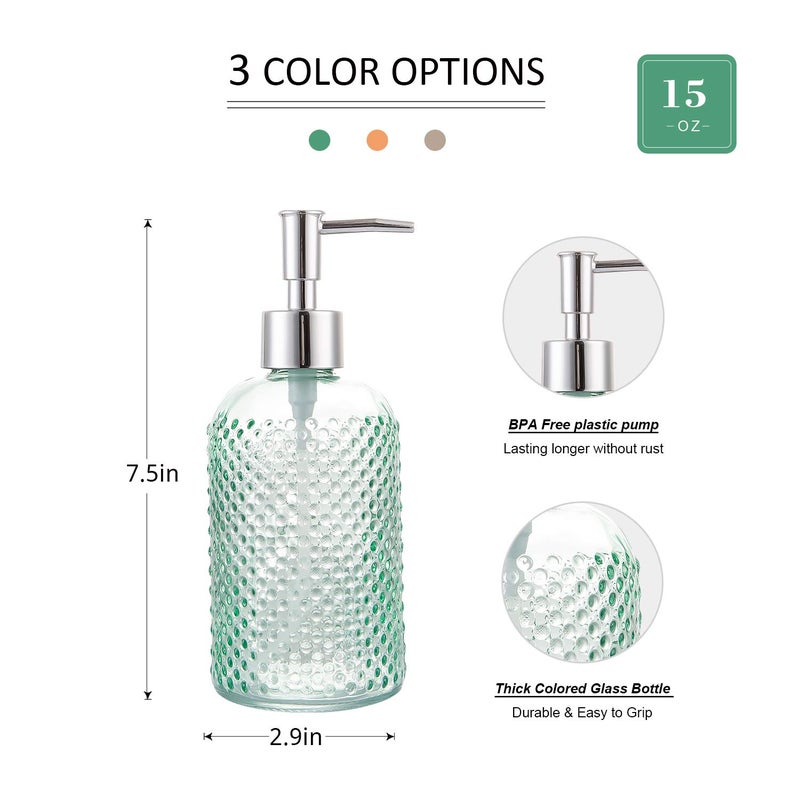 Cutiset 3 Pack Assorted Glass 15 Ounce Lotion Soap Dispenser Bottle with Pump for Bathroom, Kitchen - Image 2